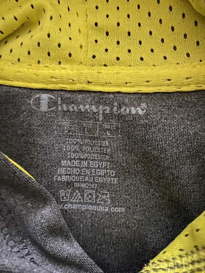 Champion Sudadera con Capucha Niños Jóvenes Sudadera Grande Pullover Gris Amarillo Fluorescente Usada en Excelente Condición Foto 3 de 4