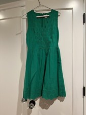 J CREW Factory cotton sleeveless A-line knee length eyelet dress green SZ 0
