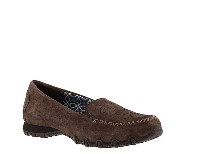 skechers women's relaxed fit bikers lamb slip on shoes black