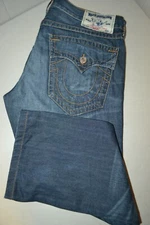 True Religion Men's Straight Pocket Flaps Aged Denim Blue Jeans Sz 36x31