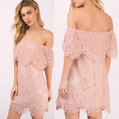 Tobi Play For Keeps shift dress NWT womens medium rose pink lace off shoulder