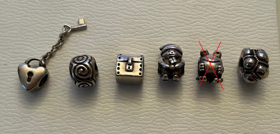 Original Pandora silberne Charms – Zwerg, Schatztruhe, Herz mit Schlüssel etc.