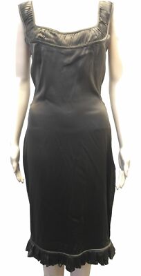 New $1435 Roberto Cavalli Women'S Brown Satin Ruffle-Trim Sheath Dress 6/42