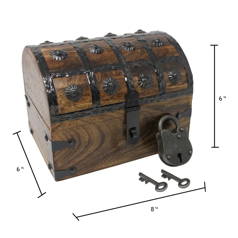 Nautical Cove Pirate Treasure Chest with Iron Lock and Skeleton Key - Wood Box - Image 4 of 4