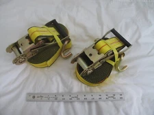 (2) NEW 27' Double J-Hook Ratchet Strap Tie Down Yellow 10,000 lb Break Strength