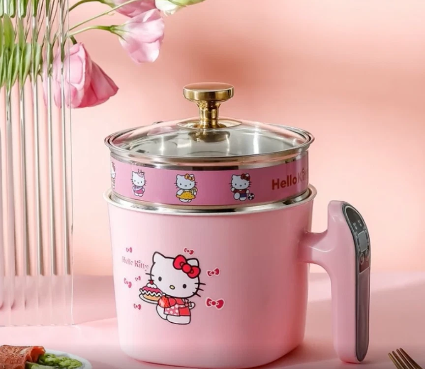 SANRIO HELLO KITTY RICE COOKER KITCHEN HOME DECOR STEAM STAINLESS 220V CAMP  GIFT