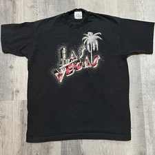 VTG Las Vegas Nevada Black 80s/90s Palm Tree Rhinestone USA Travel T Shirt XL
