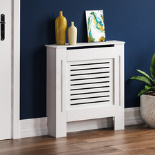 Image of SALE Radiator Cover Modern MDF Wood Horizontal Slat Heat Guard Small White