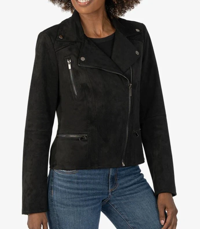 Chaqueta de moto de gamuza sintética Kut From The Kloth Quinn para mujer talla pequeña negra Foto 2 de 4