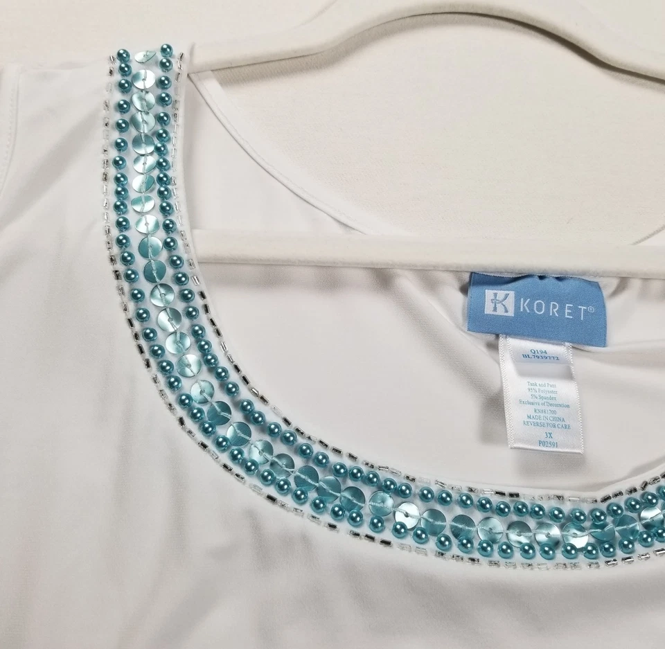 Camiseta regata feminina Koret 3X plus branca azul sem mangas gola redonda elástica - Imagem 2 de 4