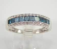 14K White Gold Finish Blue Princess Cut LBT Diamond Anniversary Wedding Ring 3Ct