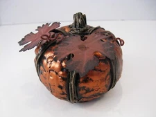TII Collections Copper Metal Pumpkin With Metal Leaves 4"x2"