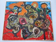 PAINTING JO CAIN LARGE ABSTRACT EXPRESSIONISM FAMOUS LISTED MID CENTURY COLORFUL