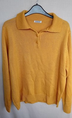Damart gelber Strick-Polopullover Damen UK 18 - 20 Knopfkragenpullover sehr guter Zustand