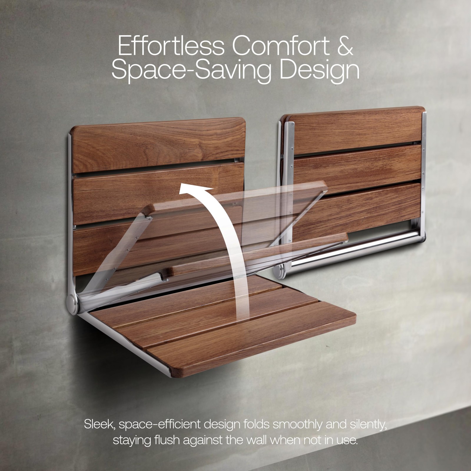 18" Folding Shower Seat - Wall Mounted Burmese Teak Wood Shower Seat, 330lbs ...