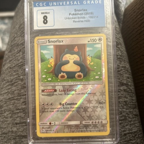 Cgc 8 Unbroken Bonds Snorlax 158/214 Reverse Holo Card