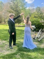 Lavender prom dress. only worn once. very comfortable. floral and beaded design