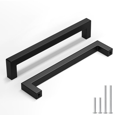 5 Pack Black Cabinet Handles, 6-5/16 Inch(160 mm) Hole Centers Cabinet Pulls,...