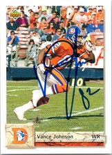 Vance Johnson Signed 1992 Upper Deck Denver Broncos #258 Autographed