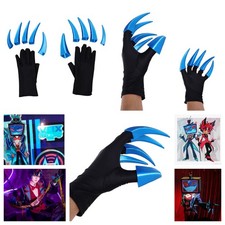 TV Hazbin Hotel 2:Vox Gloves Cosplay Long Nail Paw Gloves Blue Gloves Halloween