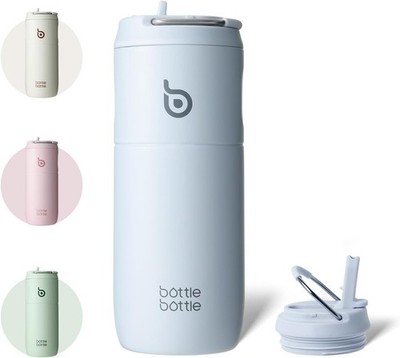 Stainless Steel Drinking Bottle with Straw, 500 ml, Leak-Proof Sports Water B...