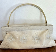 Vintage Preston York Ivory Beaded Evening Bag Floral Embroidered Bridal Clutch