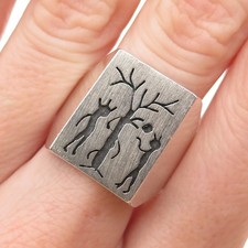 925 Sterling Vintage Mexico Adam & Eve Garden of Eden Modernist Ring Size 10.5