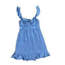 ASTR The Label Satin Bustier Mini Dress Women Size M Blue Excellent Ruffle Hem