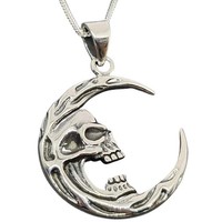 "Halbmond Mond Totenkopf Halskette AnhäNger 20\" Panzerkette 925 Sterlingsilber..."