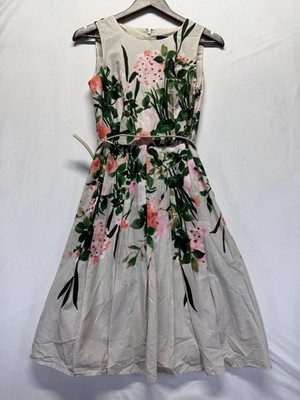 Tommy Hilfiger Fit & Flare Dress Women 2 Multicolor Floral Print Back Zip Belted