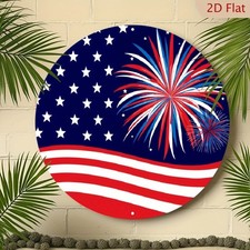 Retro USA Firework Flag Metal Sign Patriotic 4th Of July Independence Day Decor
