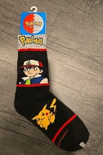NEW Vintage Black Pok mon Socks Pair 2000 Ash Pikachu Boys 6-8.5 Nintendo