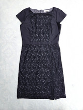 Tory Burch Dress Womens 10 Black Lace Sheath Short Sleeve Wool Blend Cocktail