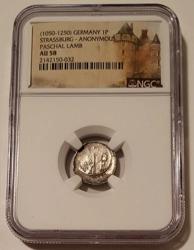 Germany Strassburg Anonymous (1050-1250) Silver Pfennig Paschal Lamb AU58 NGC