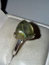 Vintage Solid Sterling Silver Cabochon-Cut Natural Labradorite Ring Size 9.25