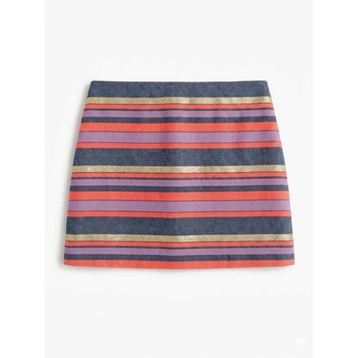 J. Crew Factory Denim Gold Coral Lilac Striped Mini Skirt Size 6