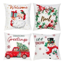 Christmas Throw Pillow Covers 18x18 inch Set of 4 with Santa Claus,