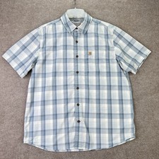 Eddie Bauer Mens Plaid Button Down Shirt M Blue Red Cotton Pocket Preppy SS