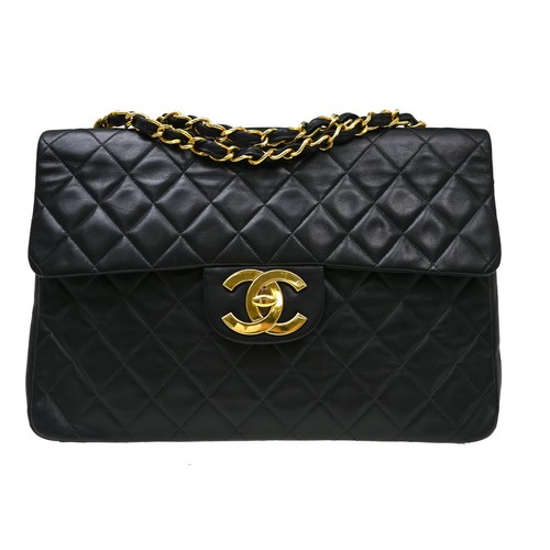 Chanel Black Lambskin Maxi Classic Flap Shoulder Bag NQ09517