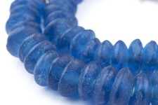 Jumbo Blue Rondelle Recycled Glass Beads 19mm Ghana African Sea Glass Disk