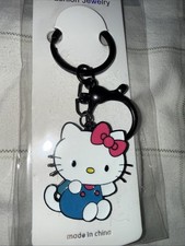 Hello Kitty Sitting In Gunmetal Black Keychain/Lobster Lock New