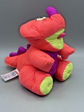 Fisher Price 1992 Puffalump Dinosaur Roar Neon Orange Squeak Works 8" Tall 