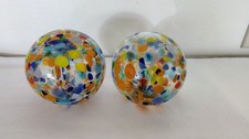 SET OF 2 HAND BLOWN ART GLASS 3.5 IN BALL SPHERES - MULTICOLOR