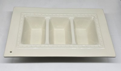 Nora Fleming Pearl Dot 3-Section Divided 15  Garnish Dish Serving Tray Ceramic