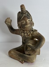 Mayan Pre-Columbian style Terracotta Clay Seated drummer pottery figure 13” Tall