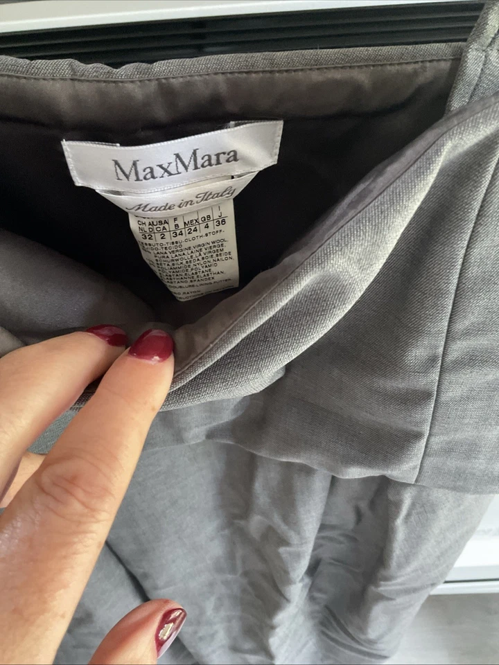 Max Mara серый шерсти и шелка смесь широкие ремни платье скрытые карманы пузырьковый подол США 2 - Изображение 3 из 4
