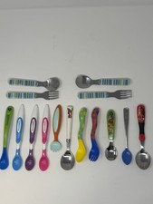 Mixed Lot 15 Piece Baby Toddler Eating Utensils Metal/Plastic Spoons And Forks