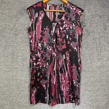 Ann Taylor Dress Womens XS Abstract V-Neck Shift Burgundy Grey Pockets