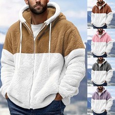 Mens Winter Hooded Jacket Coat with Thick Plush Fleece and Zip Closure