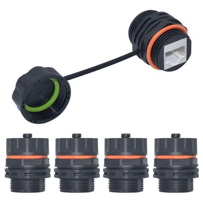 Panel Mount CAT6A RJ45 Waterproof Connector 5PCS Double Head Dust Cap LAN